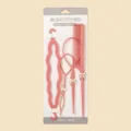 Pink hair styling tool set with bun maker, pull-hair needles and comb for easy DIY braiding - Red 4-Piece Hair Styling Set / Red