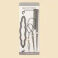 Grey hair styling tool kit including bun maker, topsy tail hair tool, and tail comb set - Grey 4-Piece Hair Styling Set / Gray