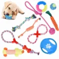 Durable dog toy set featuring cotton rope, squeaky plush duck, and rubber chew ring - 10-Piece Set Approx 605g