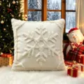 White plush Christmas throw pillow cover with quilted snowflake pattern for holiday decor - 45*45cm (Pillow Not Included) / New Beige Large Snowflake