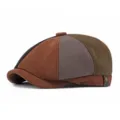 Retro multi-color patchwork faux suede newsboy cap for men and women. - 56-59cm / Color Block