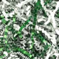 Metallic green and white crinkled paper shred for luxury gift box filler decoration - 100g Pack / DM05 Single-Sided Green