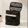 Double-layer black leopard mesh makeup bag for large capacity cosmetic storage - Triple Layer Black Leopard Print