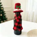 Festive Christmas mini santa hat and red black plaid scarf wine bottle cover set - Red Hat Plaid Scarf Set