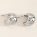 Minimalist chunky silver teardrop stud earrings with high-shine polished finish for women - Bright Silver C-Type Mirror (N-502) / Silver