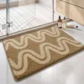 Minimalist wave pattern high-low pile absorbent non-slip bathroom mat in khaki beige - 40*60cm / Qulang Qirou - Khaki