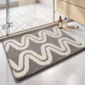 Luxurious grey and white wavy textured bathroom mat with high-low pile for non-slip protection - 40*60cm / Qulang Qirou - Light Grey