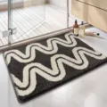Minimalist plush bathroom mat with black and white wavy pattern high-low pile texturing - 40*60cm / Qulang Qirou - Dark Grey