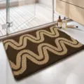 Modern brown and beige wavy patterned high-low pile absorbent non-slip tufted bathroom mat - 40*60cm / Qulang Qirou - Brown