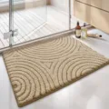 Modern minimalist beige absorbent bathroom mat with textured non-slip high-low pile design - 40*60cm / Arch Shadow Circles - Khaki