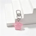 Pink jelly star keychain detail close up, cute five-pointed star bag charm pendant. - Deep Pink