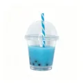 Mini ciondolo in resina tazza bubble tea trasparente con bevanda blu e dettaglio. - Blu
