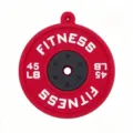 Red black barbell plate pendant keychain fitness gym bag hanging ornament accessory. - Red
