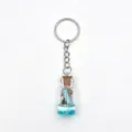 Ocean theme glass drift bottle keychain with blue liquid mini shell charm cute bag pendant - Light Blue