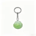 Green glitter seashell keyring detail, resin shell pendant charm, metal key ring for bag accessory. - Green