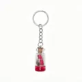 Ocean theme drift bottle keychain with mini glass vial, red liquid and seashell charm. - Red