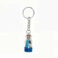 Ocean theme wish bottle keychain with cute shell and blue stones, perfect bag charm accessory. - Dark Blue