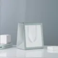 Minimalist light green paper gift bag with white ribbon handles, clean design for boutique use. - Small (15*6*21cm) / Cloud Grey