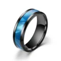 Black stainless steel ring with blue inlay modern fashion couple jewelry detail view - Black - Sky