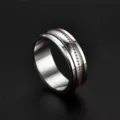 Titanium stainless steel spinning ring for men, cool baseball stitch fashion jewelry. - Size 6 / Rotatable Rugby Style / Steel