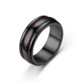 Men stainless steel black rotatable ring with red sports stitching design for couple - Size 6 / Rotatable Rugby Style / Black