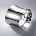 Silver wide metallic open cuff bracelet, minimalist polished fashion jewelry for women. - Concave Arm Cuff / White K Silver