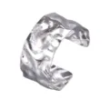 Wide silver metal cuff bracelet with irregular hammered texture for women fashion jewelry. - Wavy Arm Cuff / White K Silver