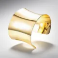 Wide gold metal cuff bracelet stylish open bangle minimalist modern jewelry accessory chic gift - Concave Arm Cuff / Middle KC Gold