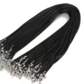 Black cord necklace detail, bulk wax rope with metal lobster clasp for jewelry DIY crafting. - Rope