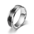 Stainless Steel Ring Men Beveled Edge Dark Inlay Wedding Band Fashion Jewelry Style - Steel Color - Darkness