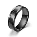 Men's Black Stainless Steel Ring with Textured Inlay Fashion Wedding Band Jewelry. - Black - Darkness