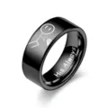 Schwarzer Titanstahl Paar Ring mit gravierter Strichmännchen und innerer Aufschrift. - Größe 6 / Schwarz His Always