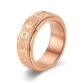 Roségoldener Edelstahl Spinner Ring mit Sonne Mond und Sternen Motiv für effektiven Stressabbau - Größe 6 / Roségold