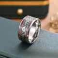 Men's stainless steel ring with wood inlay and celtic dragon pattern fashion jewelry - US Size 7 / Silver Sheet Dragon Pattern Ring