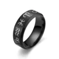 Black titanium steel zodiac ring for men and women, stylish constellation jewelry. - Size 6 / Black