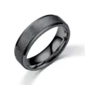 Black titanium steel ring closeup, matte frosted finish with polished beveled edge details. - Size 5 / 6mm Width Black
