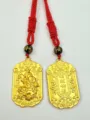 Chinesischer Stil Nachahmung Gold Anhänger Halskette mit rotem Seil und Glückszeichen - Stil 27 Drache / Wohlstand & Glück + rote Kordel