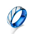 Blau und Silber Edelstahl Paar Ring mit gebürsteten diagonalen Streifen Mode Design. - Größe 7 / Blau