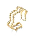Bague ouverte minimaliste en acier titane doré avec un design perlé ondulé élégant pour femmes. - Ouvert Ajustable / Style 10 Or