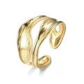 Bague ouverte or minimaliste avec un design texturé ondulé unique, style acier inoxydable. - Ouvert Ajustable / Style 8 Or
