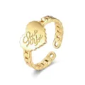Vue detaillee de la bague coeur chaine en acier titane dore, bijou couple tendance. - Ouvert Ajustable / Style 3 Or
