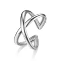 Bague ouverte croisée en X minimaliste en acier titane pour index de femme tendance - Ouvert Ajustable / Style 5 Argent