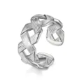 Bague ouverte en acier inoxydable argenté avec design tressé, anneau réglable minimaliste. - Ouvert Ajustable / Style 6 Argent