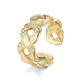 Bague ouverte minimaliste en acier inoxydable doré avec un design tressé chic pour femme. - Ouvert Ajustable / Style 6 Or