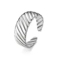 Bague ouverte côtelée en acier inoxydable argenté, anneau géométrique élégant pour femme - Ouvert Ajustable / Style 13 Argent