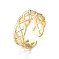 Bague ouverte réglable dorée au design tressé ajouré élégant, bijou de doigt tendance chic. - Ouvert Ajustable / Style 15 Or