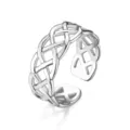 Bague ouverte reglable en acier inoxydable avec un motif de noeud celtique tisse. - Ouvert Ajustable / Style 15 Argent