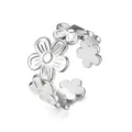 Bague ouverte réglable en acier inoxydable argenté avec motif floral pour bijoux de mode - Ouvert Ajustable / Style 16 argenté