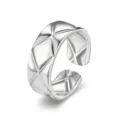 Bague ouverte minimaliste en acier inoxydable avec motif matelassé chic, taille ajustable. - Ouvert Ajustable / Style 17 Argent