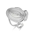 Bague Ouverte Réglable En Acier Inoxydable Ovale Texturée Style Unique Bijoux Tendance - Ouvert Ajustable / Style 18 argenté